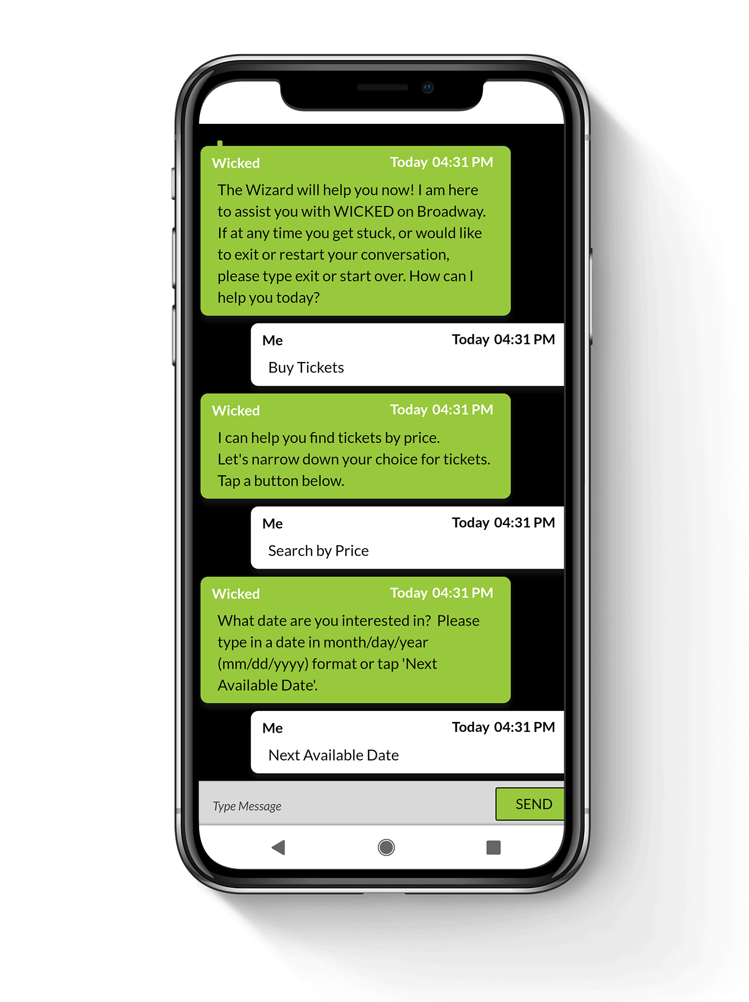 Wicked on Broadway Ticketing Assistant in web chat