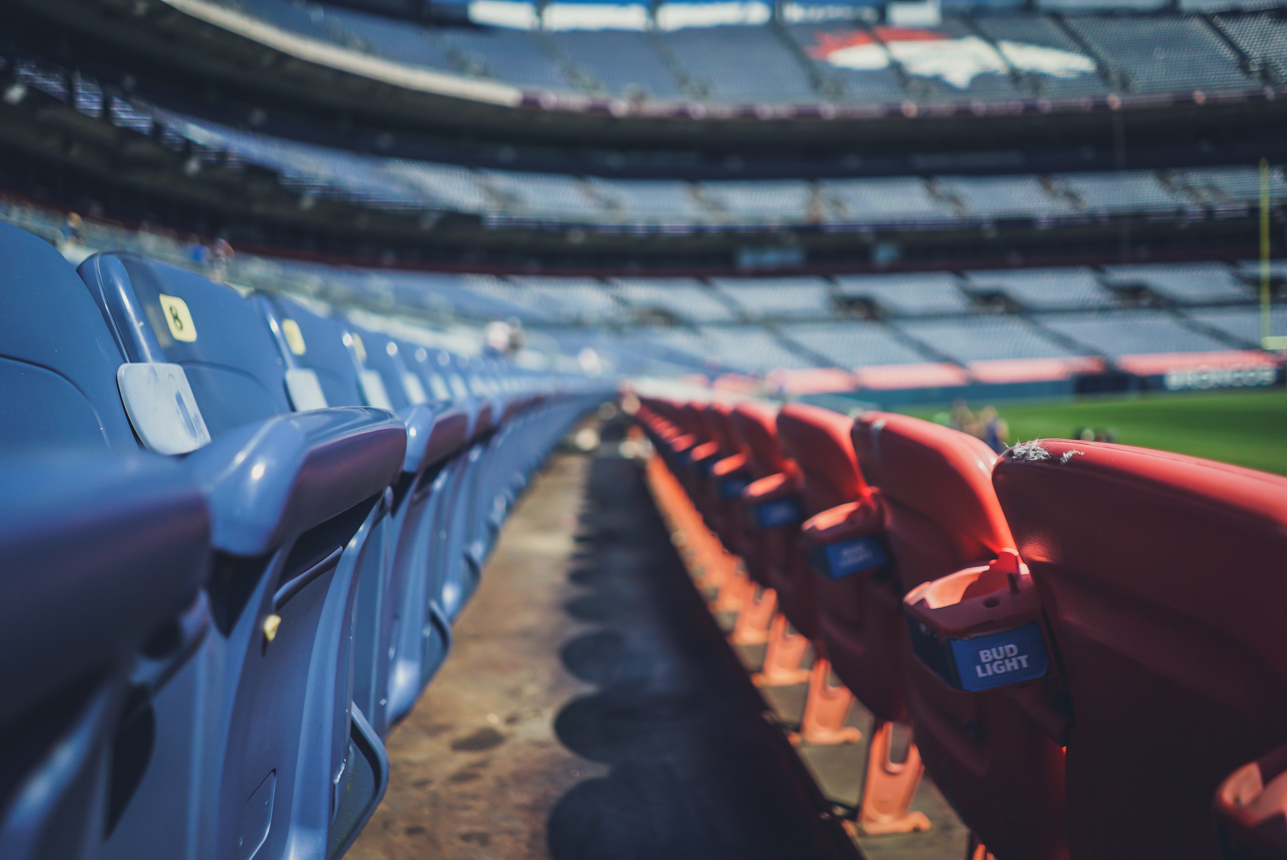 Empty seats in an NFL stadium.